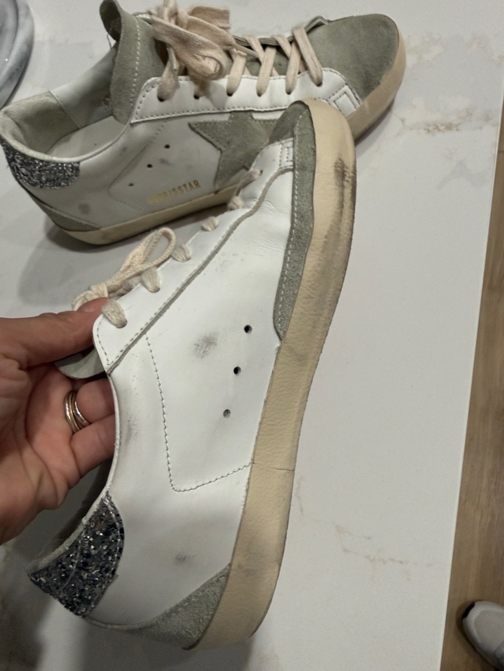 Golden Goose White and Gray Superstar Sneakers - Picture 4 of 8